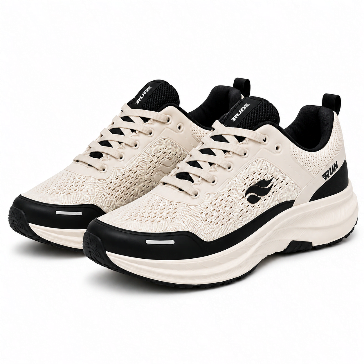 Run Shoes 7183 Cream/Black Comfortable Sports Sneakers