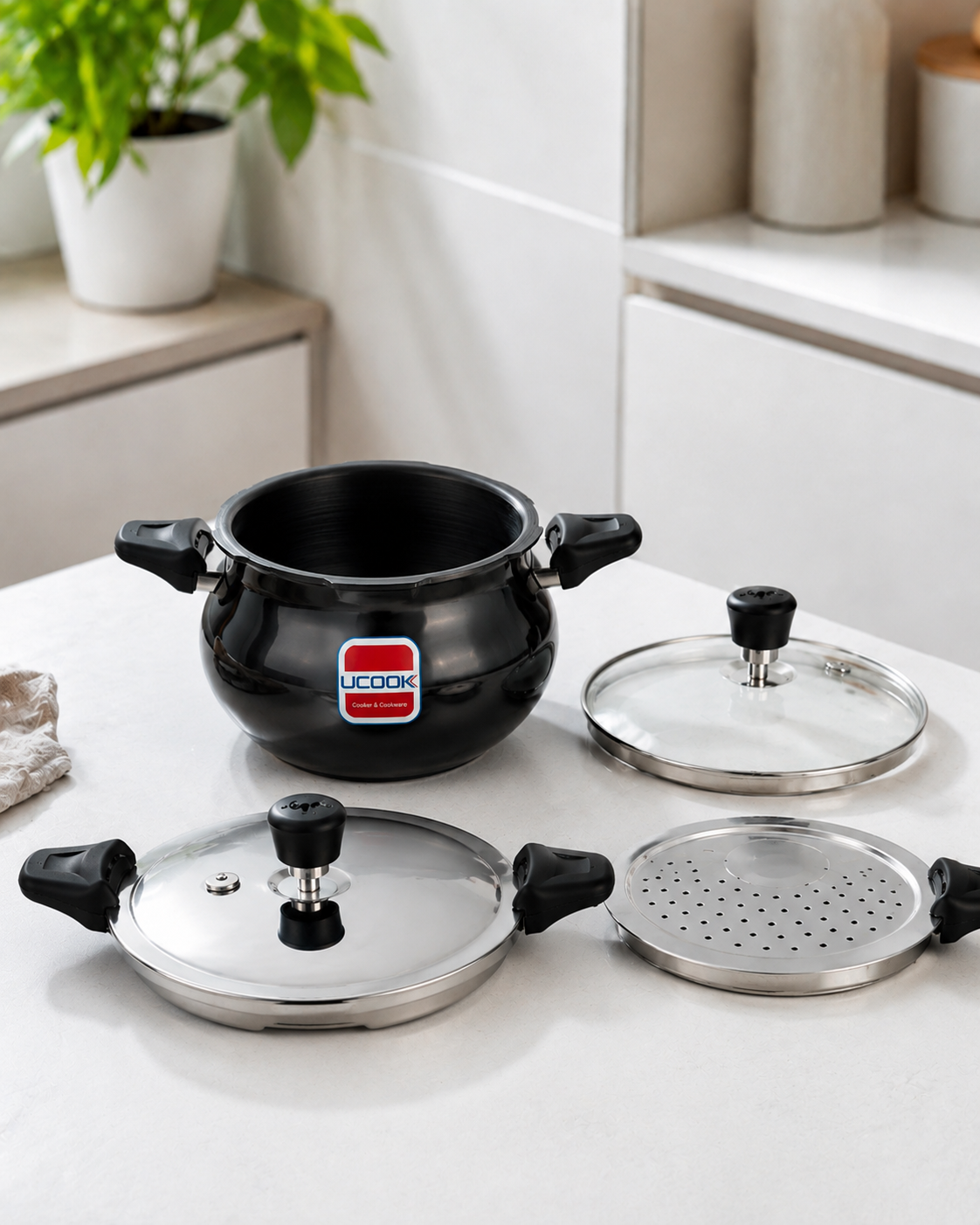 5 Litre, Black UCOOK Smart 3 in 1 Induction Base Multipurpose Pressure Cooker, 5 Litre, Black