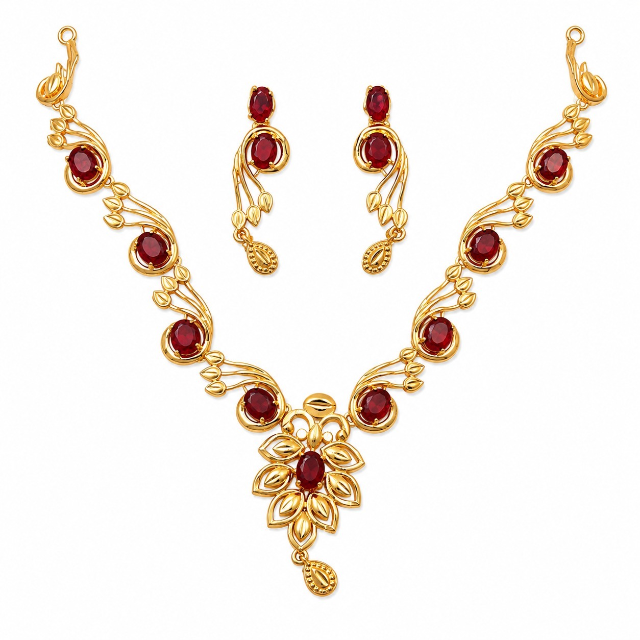Red Gold-Plated Floral Stone Necklace Set
