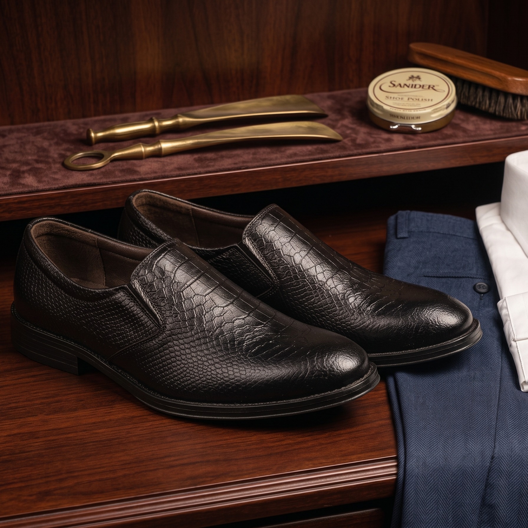 Men’s Classic Textured Slip-On Formal Shoes Black – Model RUN ART 2291