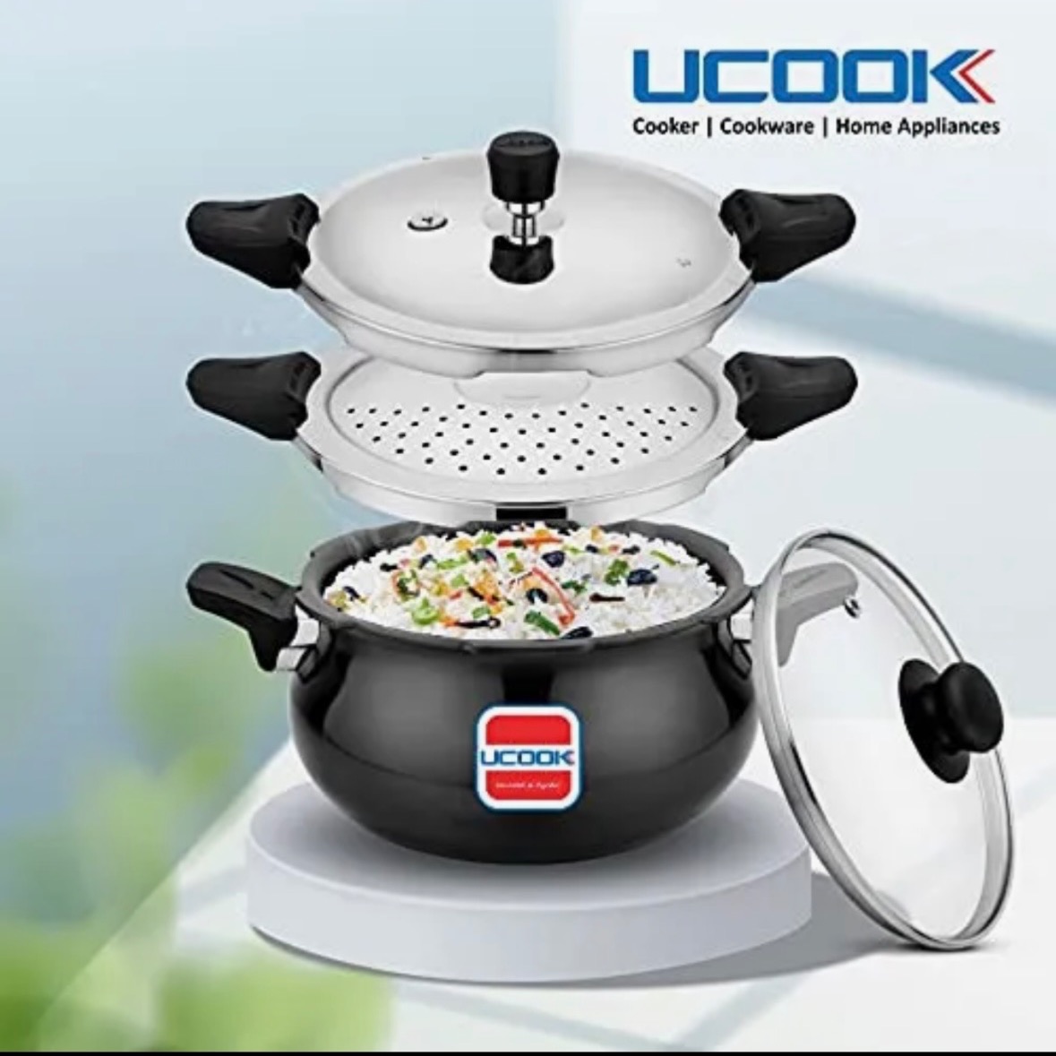 3 Litre, Black UCOOK Smart 3 in 1 Induction Base Multipurpose Pressure Cooker,