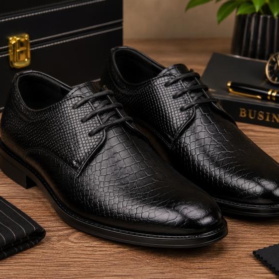 Men's Black Formal Shoes Art 2290 | Embossed Lace-Up Shoes