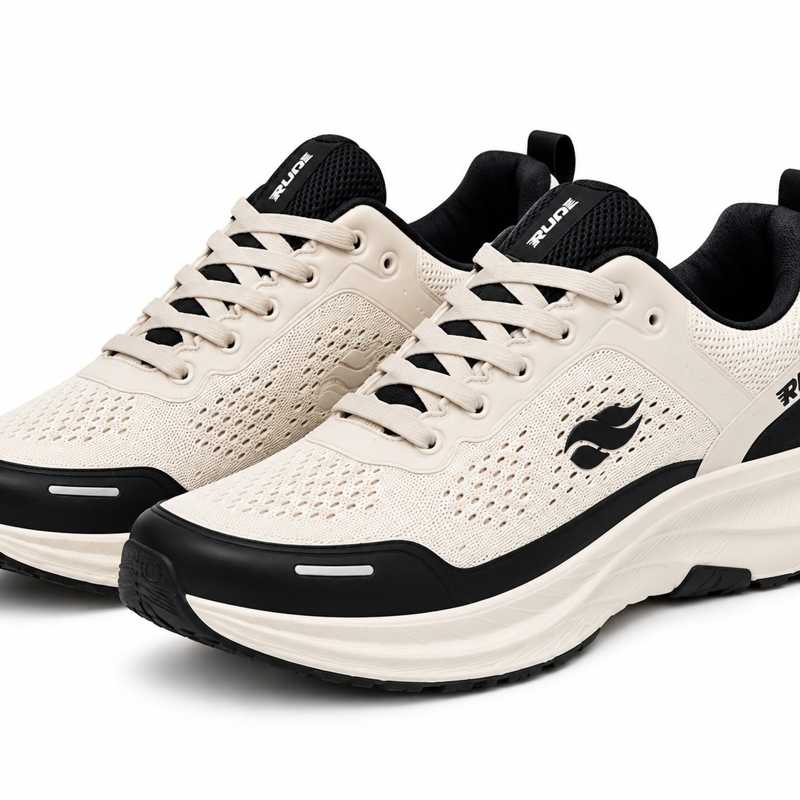 Run Shoes 7183 Cream/Black Comfortable Sports Sneakers